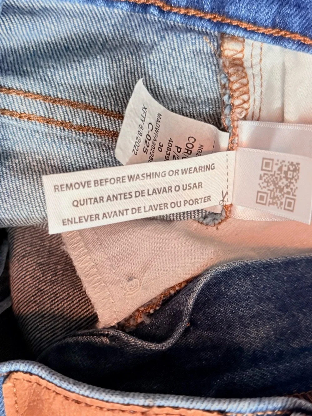 Madewell Medium Blue Denim Jeans with Tan Leather Patch